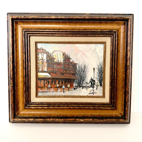Vtg Oil Painting Framed Impressionism Signed By Marvin French Street 18”x16”